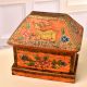 Multi-Coloured Wooden Storage Box with Floral Engravings